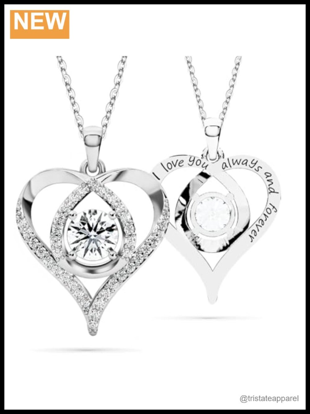 Moissanite Heart Pendant Necklace S925 Sterling Silver Rhodium Vermeil
